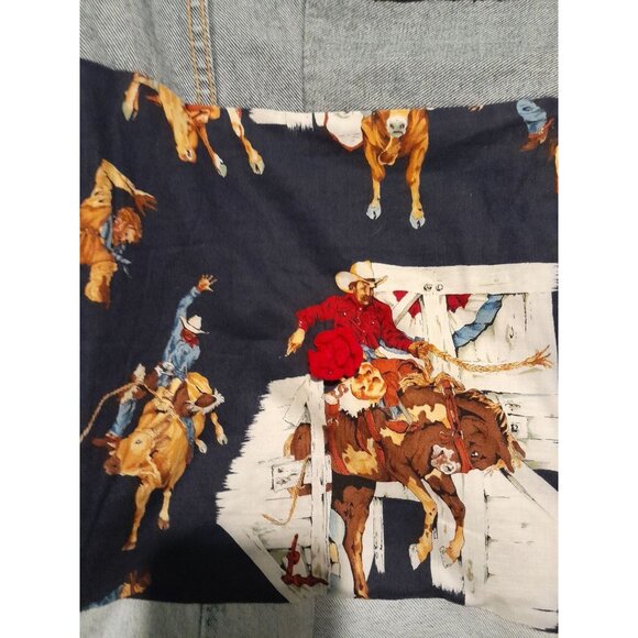 Handmade 24.5" x 52.5" Cabincore Cowboy Western Denim Hunting Dogs Cozy Quilt - Picture 5 of 12